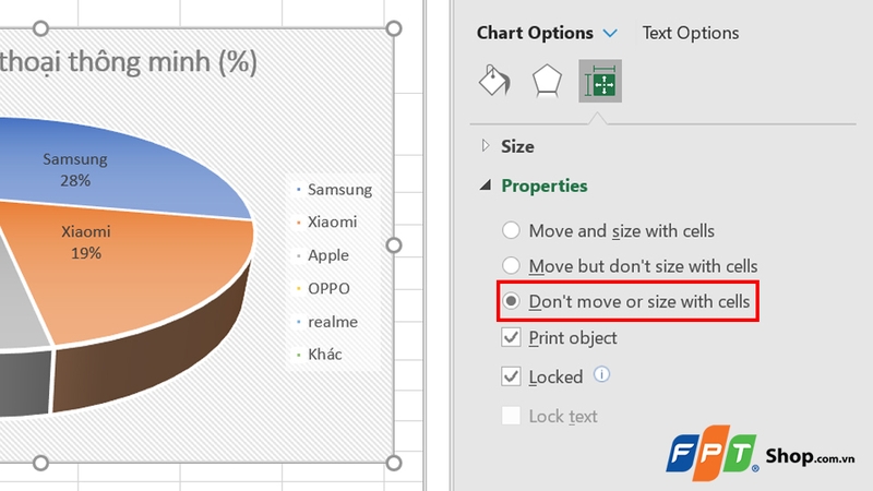 Nhấp vào tùy chọn Don't move or size with cells
