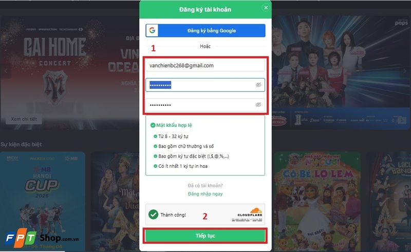 Cách tạo tài khoản TicketBox 2