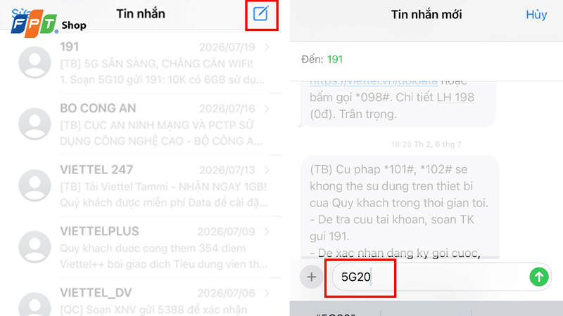 Đăng ký gói 5G Viettel 3 ngày bằng SMS