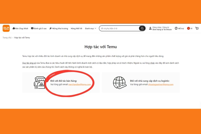 Địa chỉ email dành riêng cho các nhà sản xuất muốn hợp tác với Temu