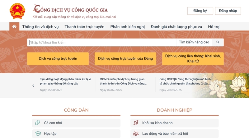 Bước 1: Truy cập trang web Cổng Dịch vụ công Quốc gia