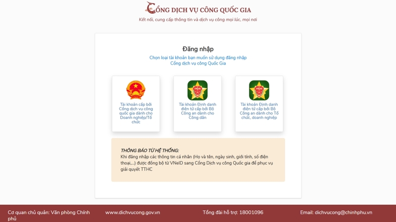 Bước 2: Chọn phương thức đăng nhập bằng VNeID