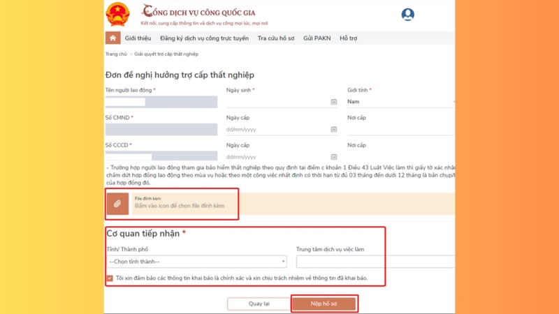 Bước 6: Nhập thông tin đơn đề nghị và nộp hồ sơ