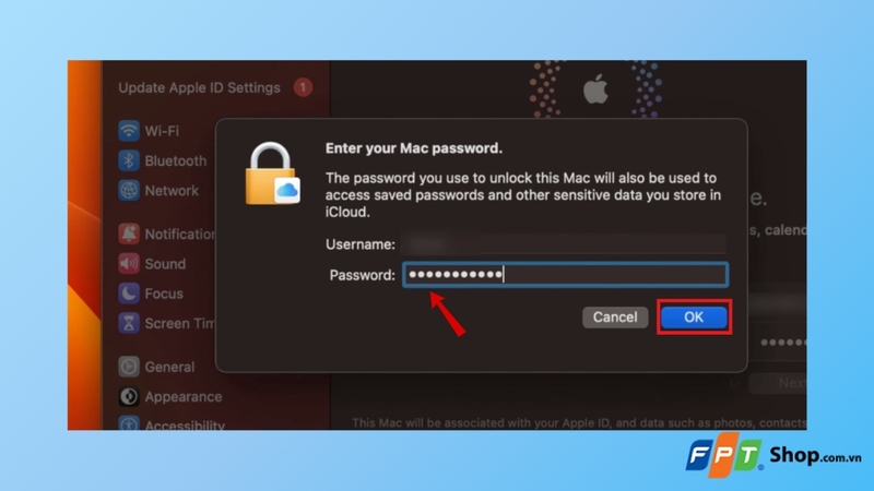 Nhập username và password