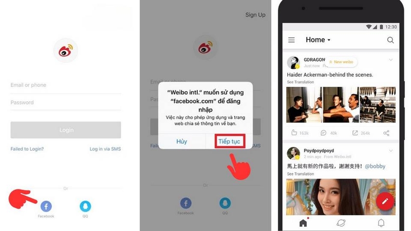 Cách vào Weibo bằng tài khoản Facebook