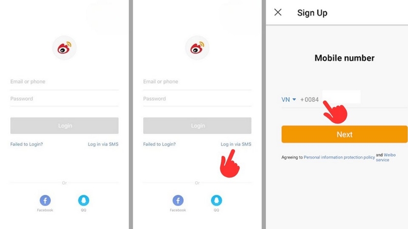 Đăng nhập Weibo không cần mật khẩu bằng số điện thoại