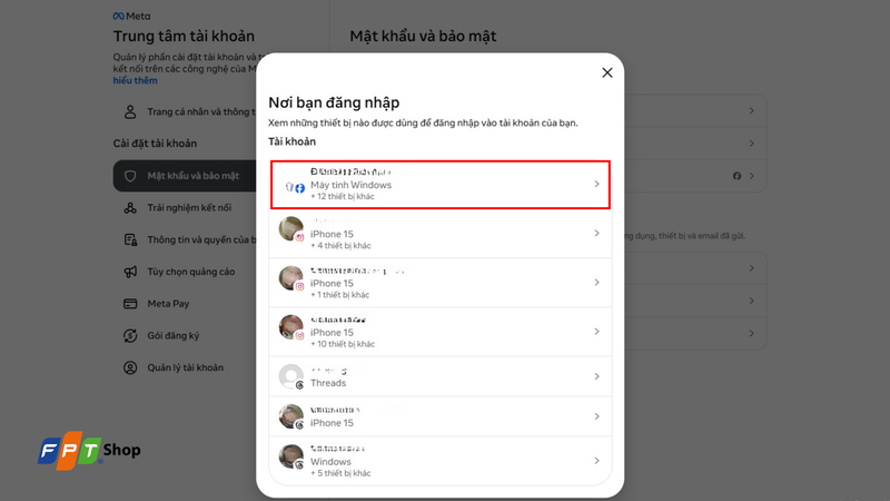 Chọn tài khoản Facebook