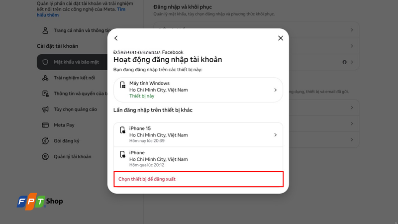 Chọn thiết bị để đăng xuất