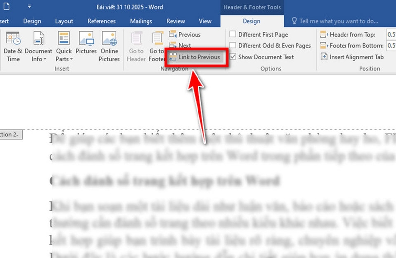 Cách đánh số trang kết hợp trên Word - 04