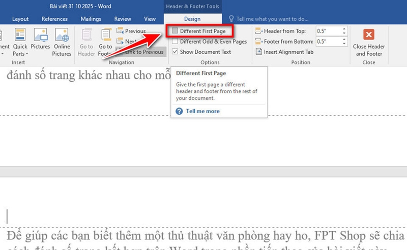 Cách đánh số trang kết hợp trên Word - 07\