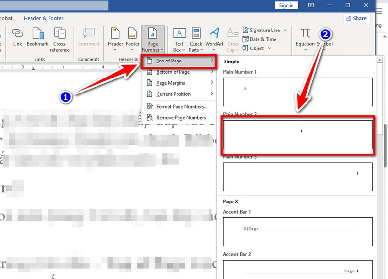 Cách đánh số trang từ trang 2 - 06