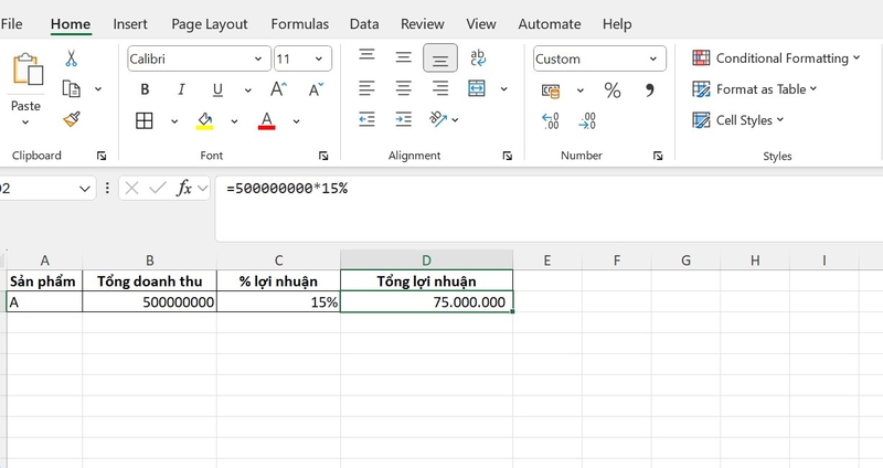 cách đặt hàm tính % trong Excel ảnh 3