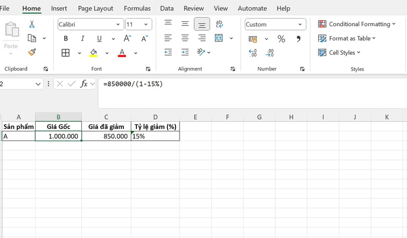 cách đặt hàm tính % trong Excel ảnh 4