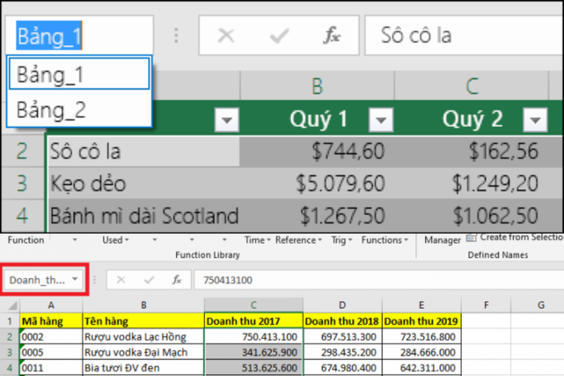 Cách đặt tên cho bảng Excel (1)