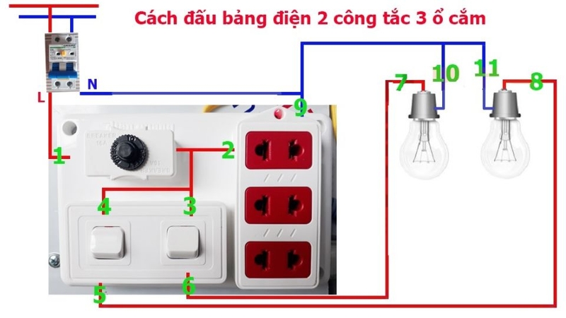cách đấu bảng điện 2 công tắc 3 ổ cắm 2