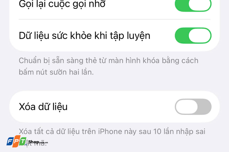 Bật tính năng tự xóa dữ liệu