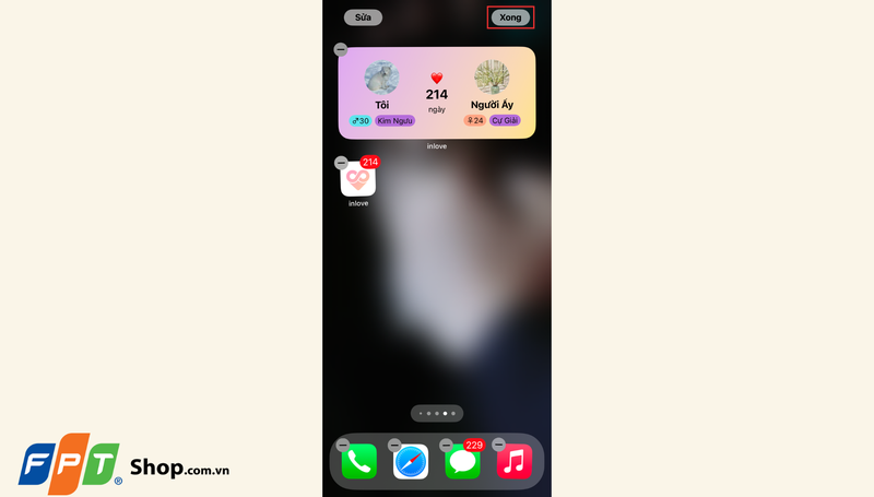 Widget của ứng dụng inlove sẽ hiển thị ở màn hình chính