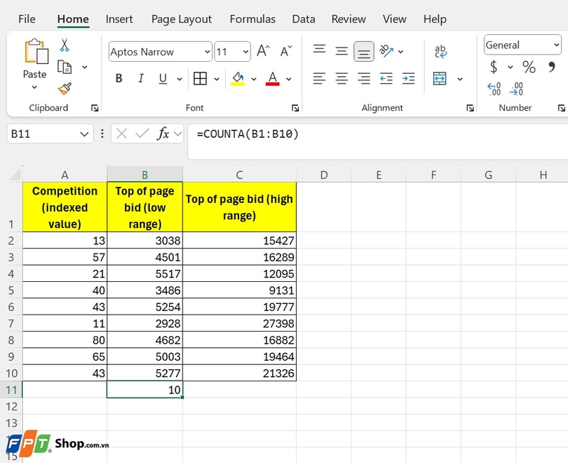 Các cách đếm số lượng trong Excel ảnh 2