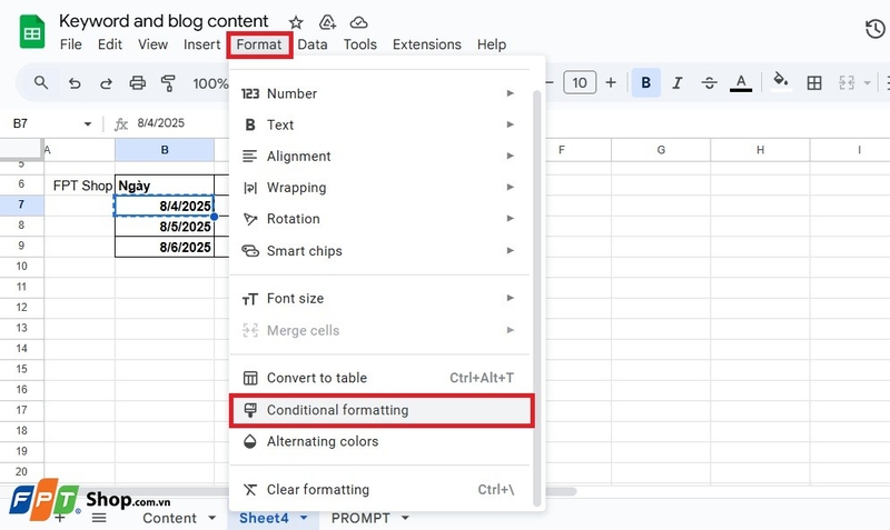 các định dạng số trong google sheets 4