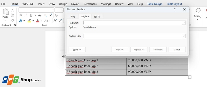 Kích hoạt công cụ Tìm kiếm và Thay thế (Find and Replace)