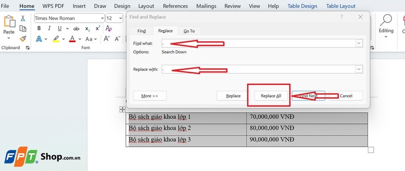 Thiết lập lệnh thay thế từ dấu phẩy sang dấu chấm