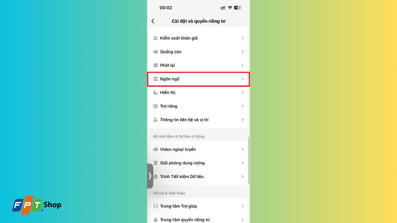 Chọn mục Ngôn ngữ