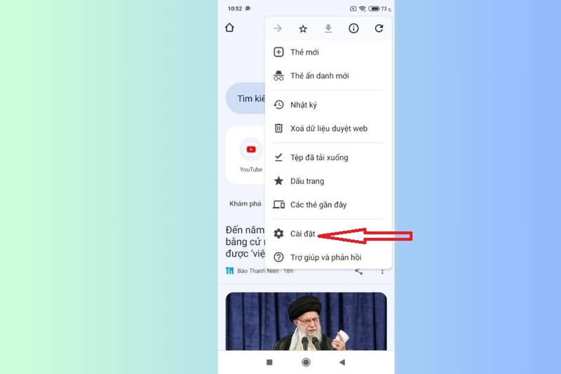 Chọn vào phần cài đặt trên ứng dụng