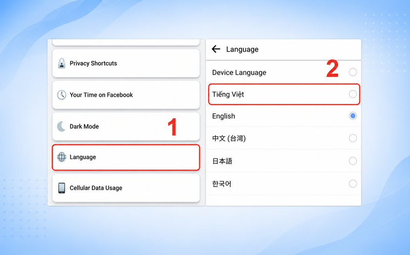 Cách đổi ngôn ngữ trên Facebook 3
