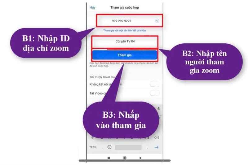 Nhập ID cuộc họp và tên hiển thị của bạn