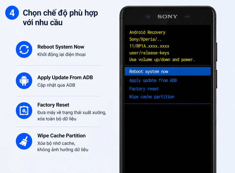 cách đưa điện thoại Sony về chế độ Recovery Mode 5