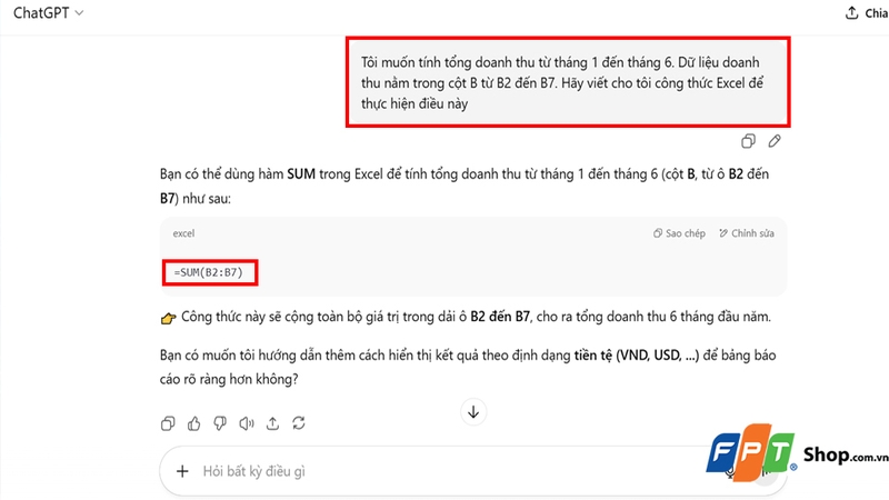 Nhập câu hỏi chi tiết vào khung trò chuyện ChatGPT