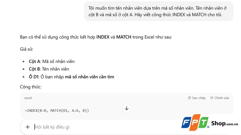 ChatGPT có thể hỗ trợ gần như tất cả các công thức Excel