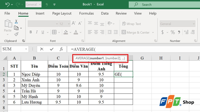 Nhấn phím Tab để chọn hàm