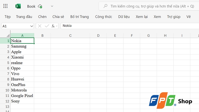 Dữ liệu trong một dải ô một chiều