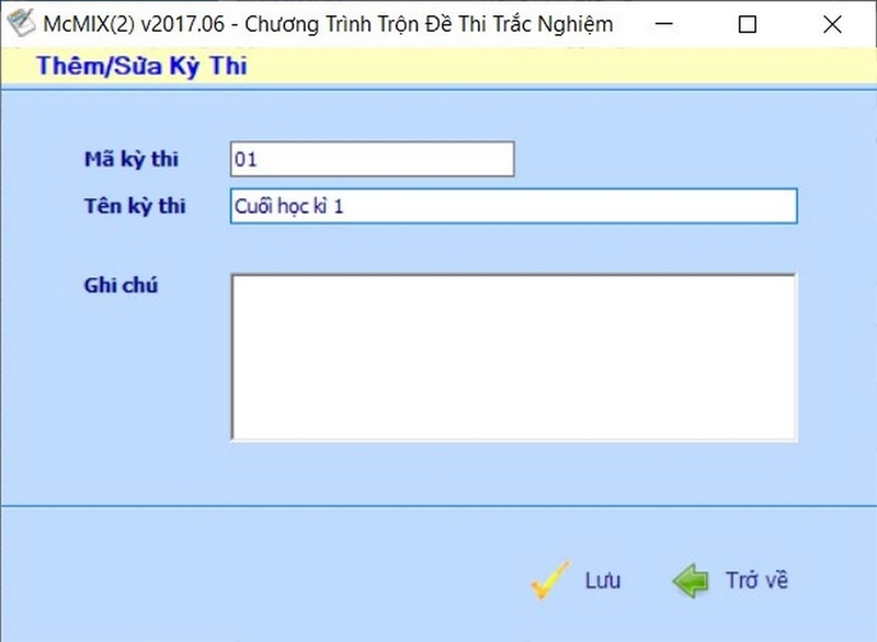 Tạo kỳ thi mới trong McMIX bước 2