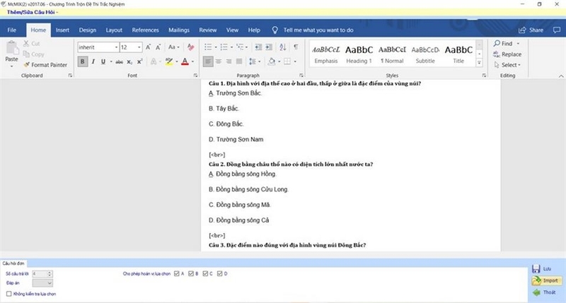 Lưu ý khi sử dụng phần mềm McMIX để trộn đề thi