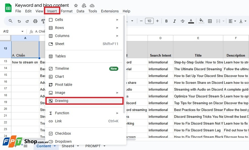 cách gạch chéo ô trong Google Sheets 2