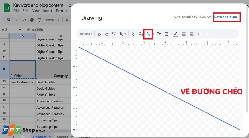 cách gạch chéo ô trong Google Sheets 3