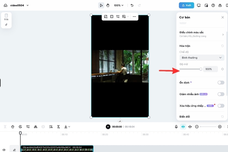 cách giảm độ mờ Opacity của video trên CapCut hình 4