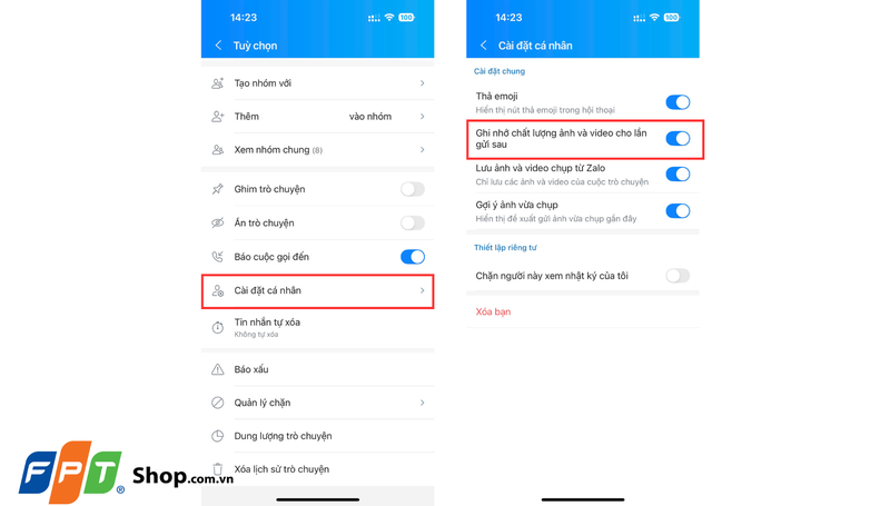 Cách bật tự động gửi ảnh HD