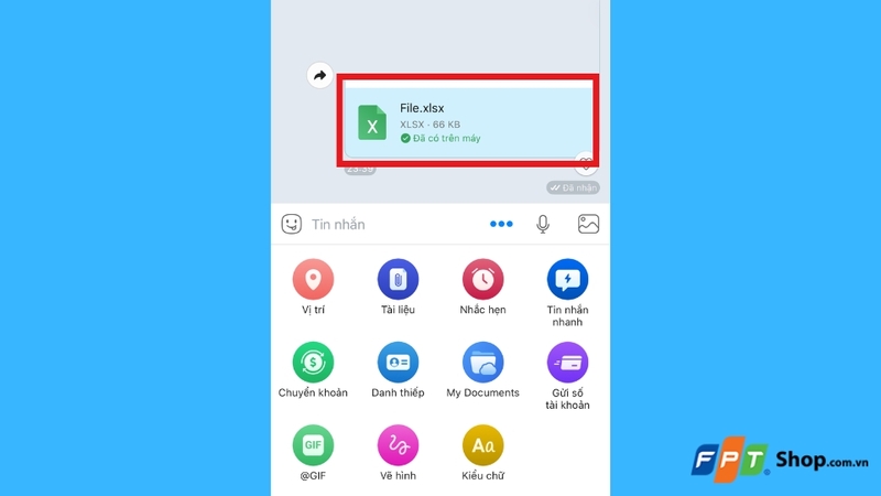 Gửi file Excel qua Zalo thành công