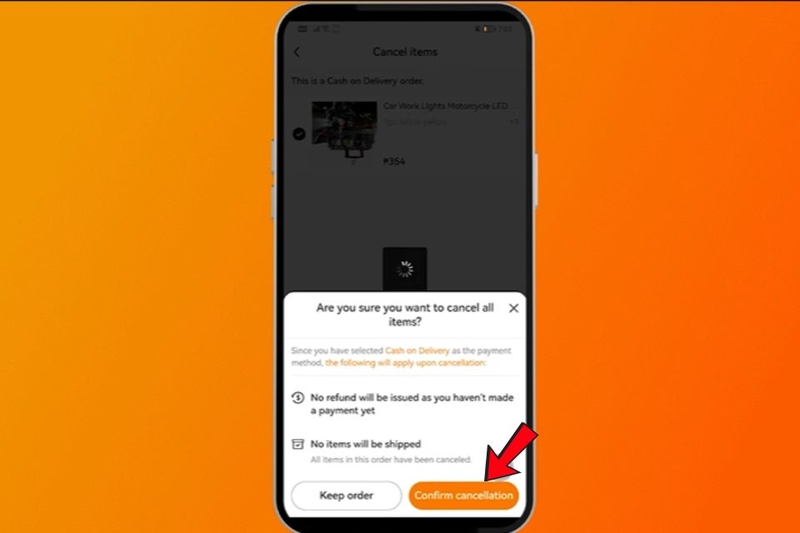 Cuối cùng nhấn xác nhận hủy đơn hàng Temu