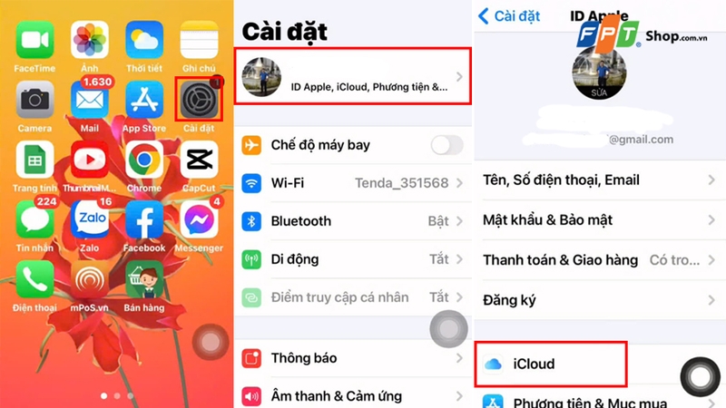 Vào mục iCloud trong phần Cài đặt