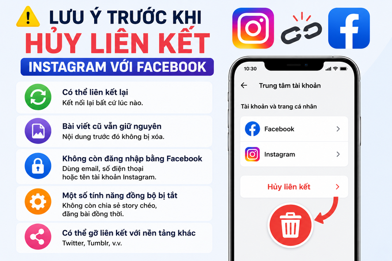 Lưu ý trước khi hủy liên kết Instagram với Facebook
