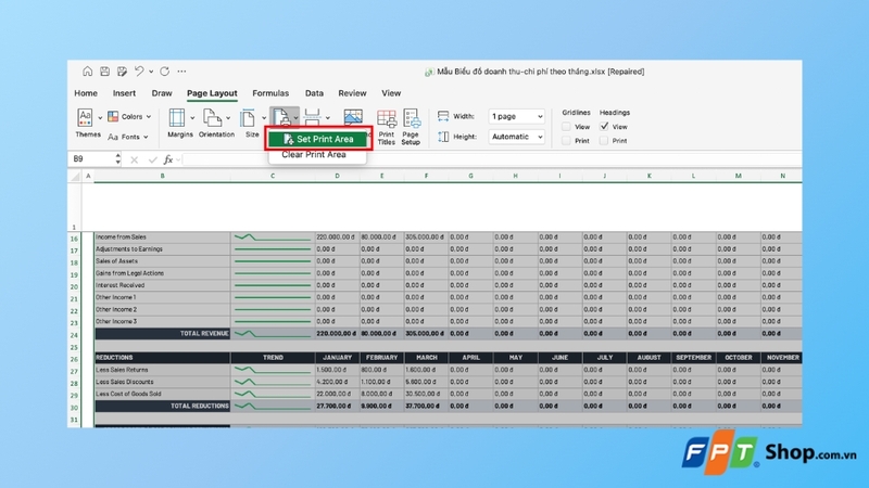 Co dinh vung in trong Excel Co dinh vung in trong Excel