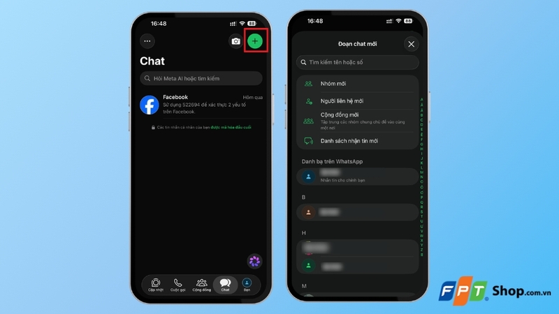 Danh sách danh bạ trên WhatsApp
