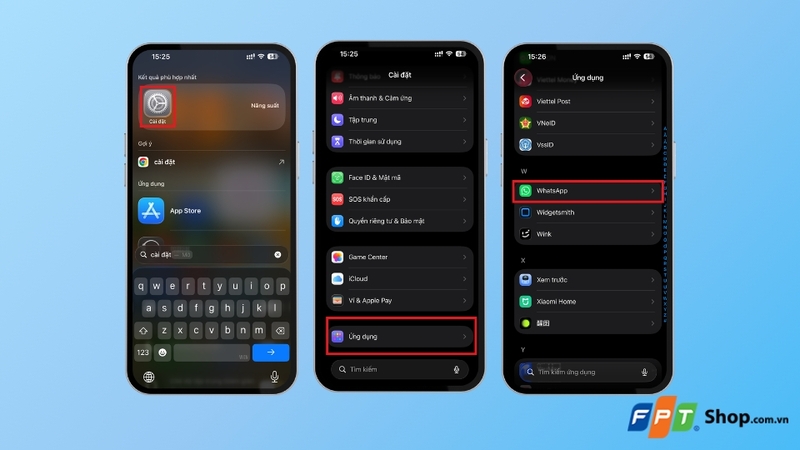 Vào mục WhatsApp trong Cài đặt