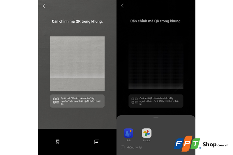 Quét mã QR nằm trên thiết bị