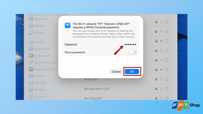 Nhập mật khẩu để kết nối Wi-Fi