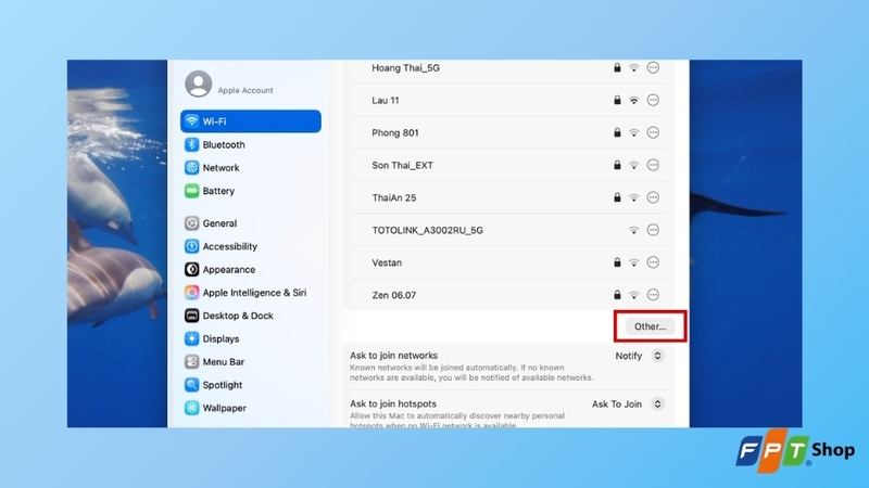 Mở mục Khác để thêm mạng Wi-Fi ẩn